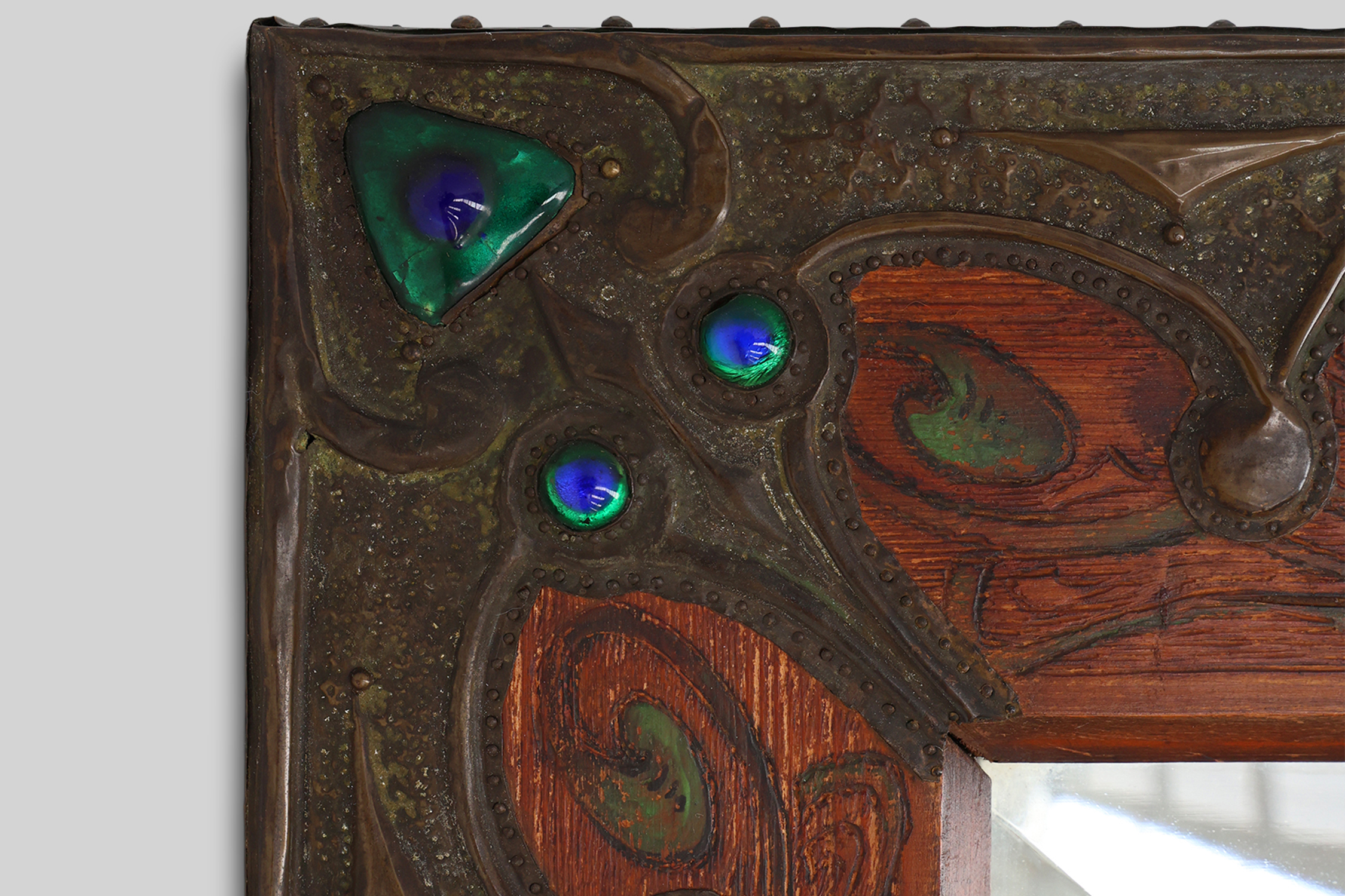 Art Nouveau mirror with hand painted peacock decoration, France ca. 1915thumbnail